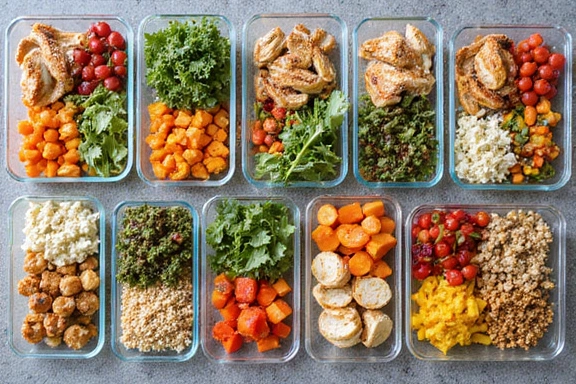 Variedad de platos saludables en un plan de alimentación