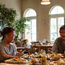 Imagen abstracta de una familia comiendo saludable.